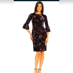 Adrianna Papell Purple Floral Long Sleeve Dress
